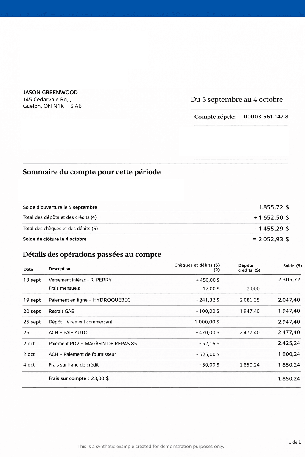 RBC Royal Bank statement