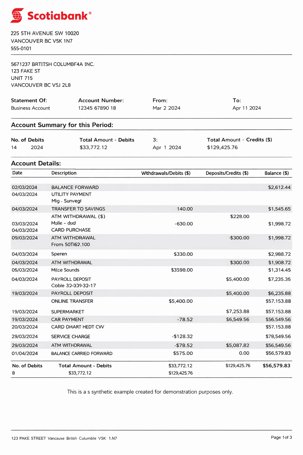 Scotiabank bank statement