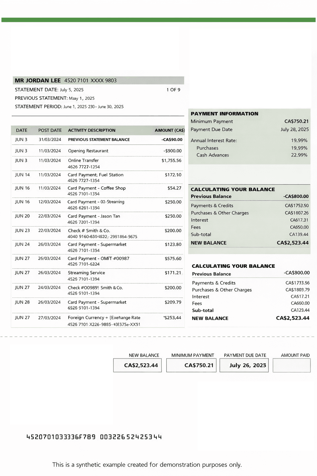 TD Canada Trust bank statement