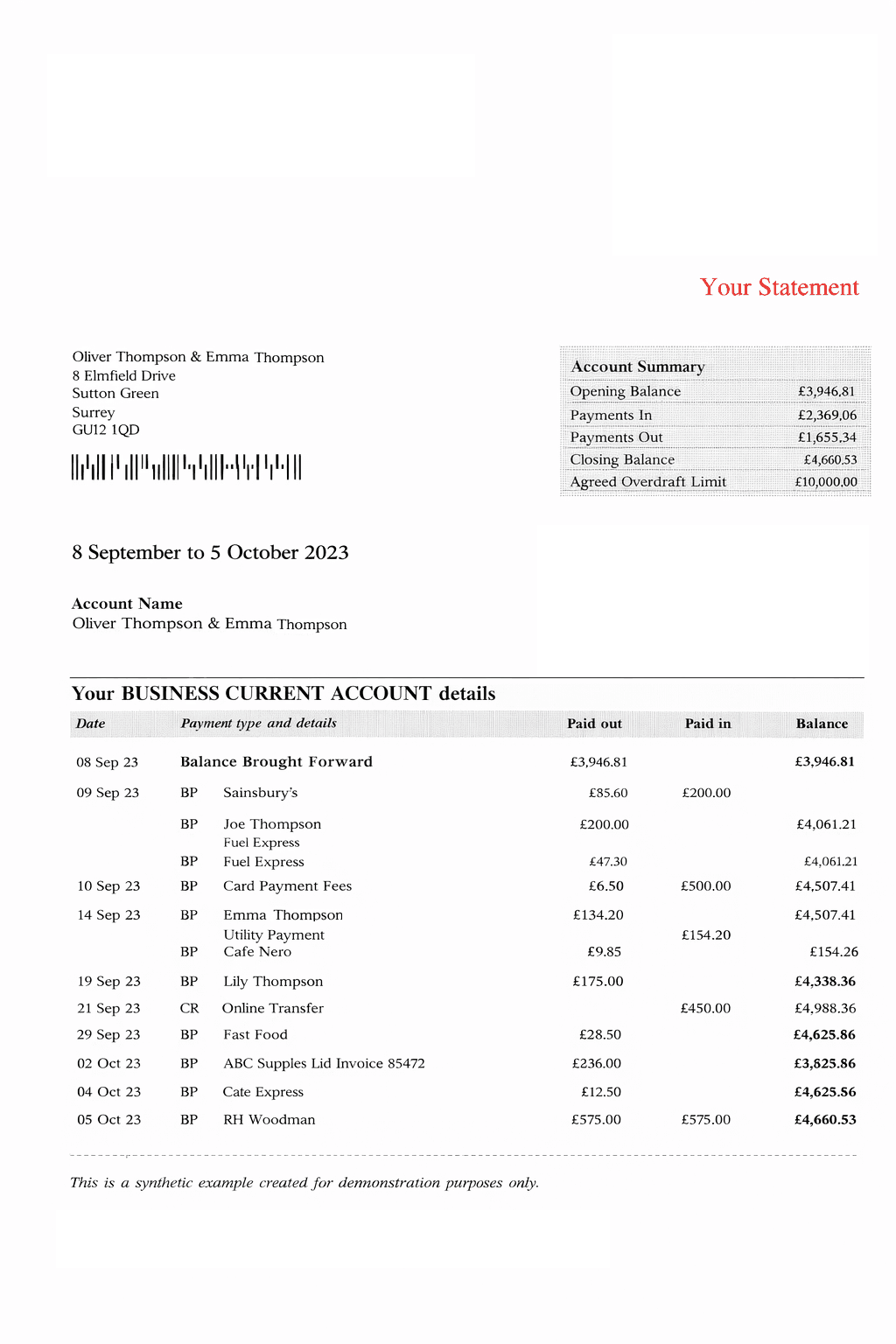 HSBC bank statement