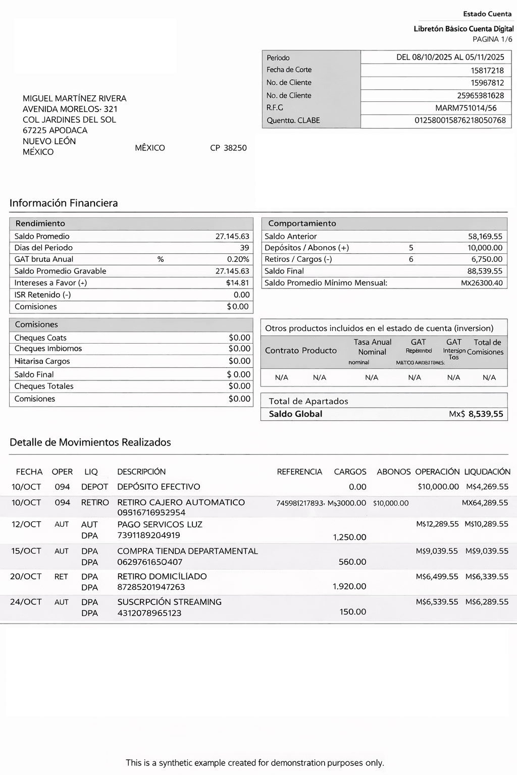 BBVA México bank statement