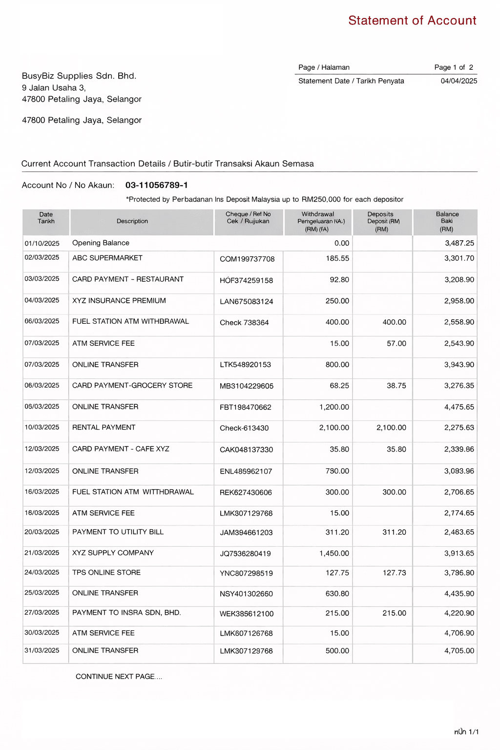CIMB Bank statement
