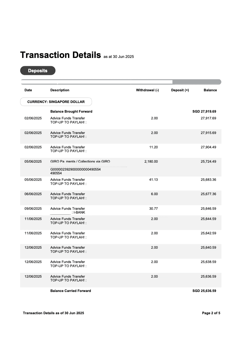 DBS bank statement