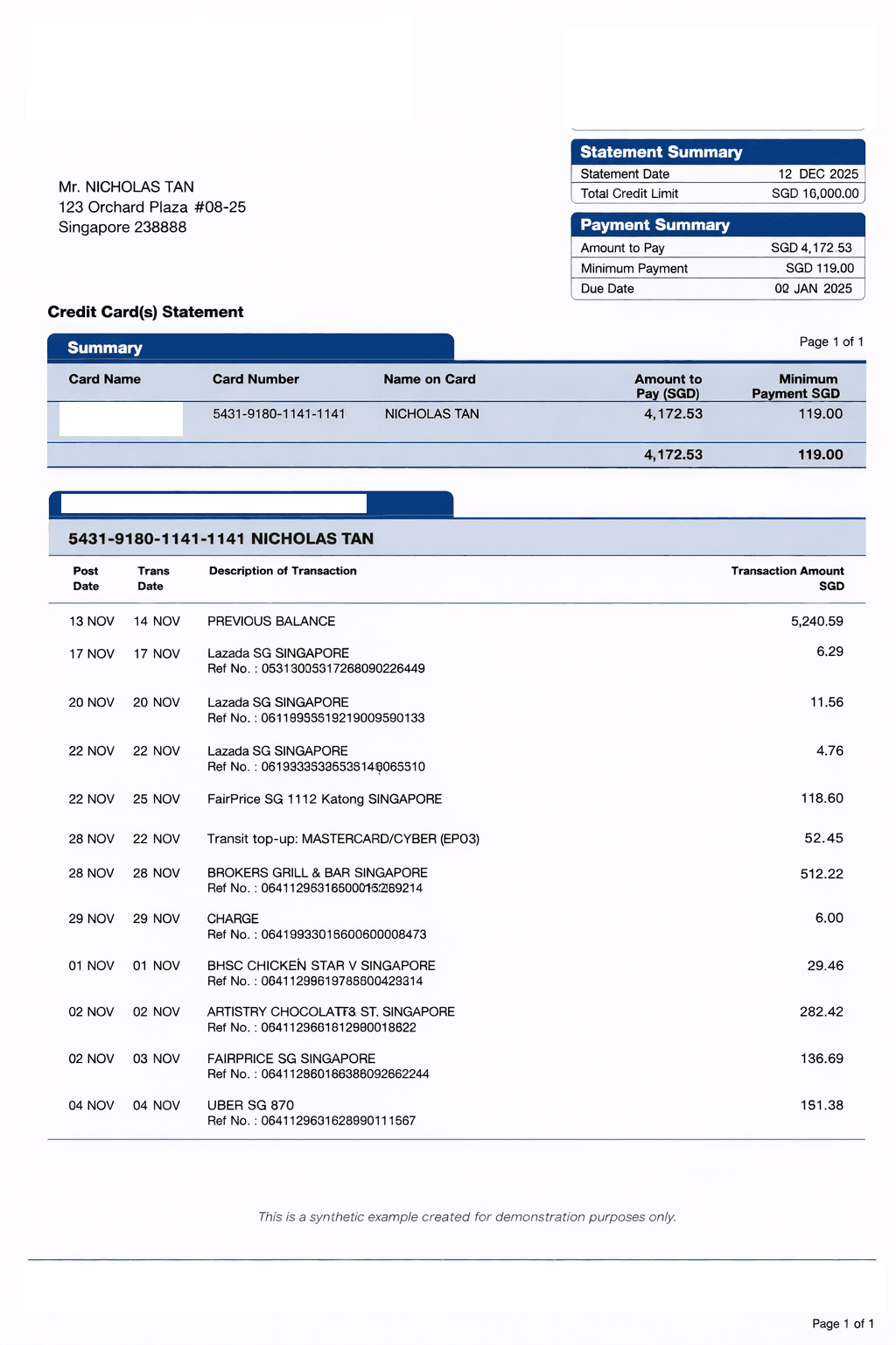 UOB bank statement