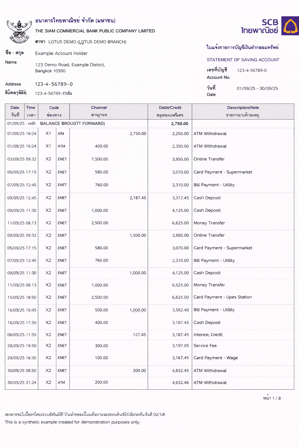 SCB bank statement