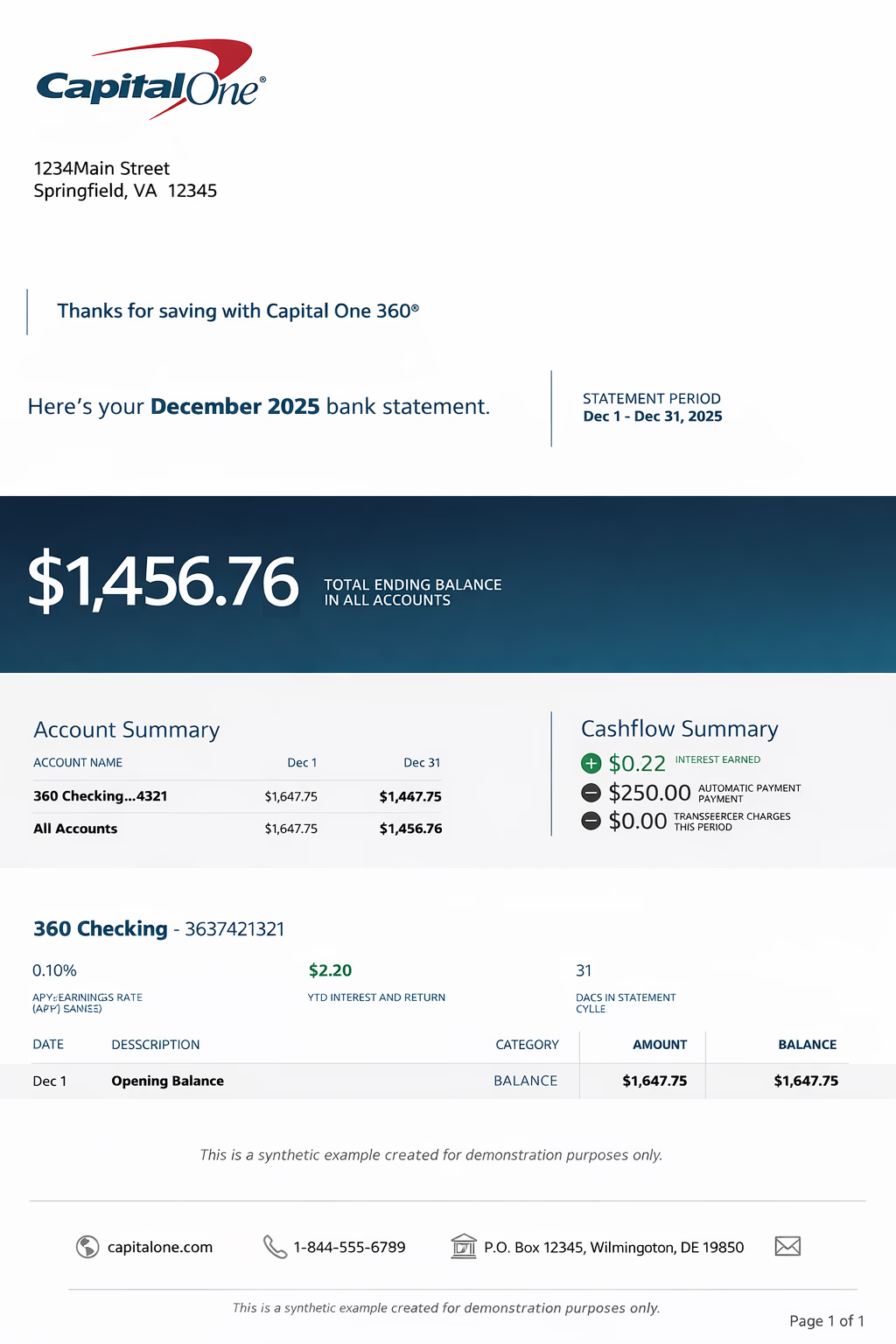 Capital One bank statement